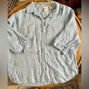 Rachel Zoe Sky Blue 100% Linen button up top
